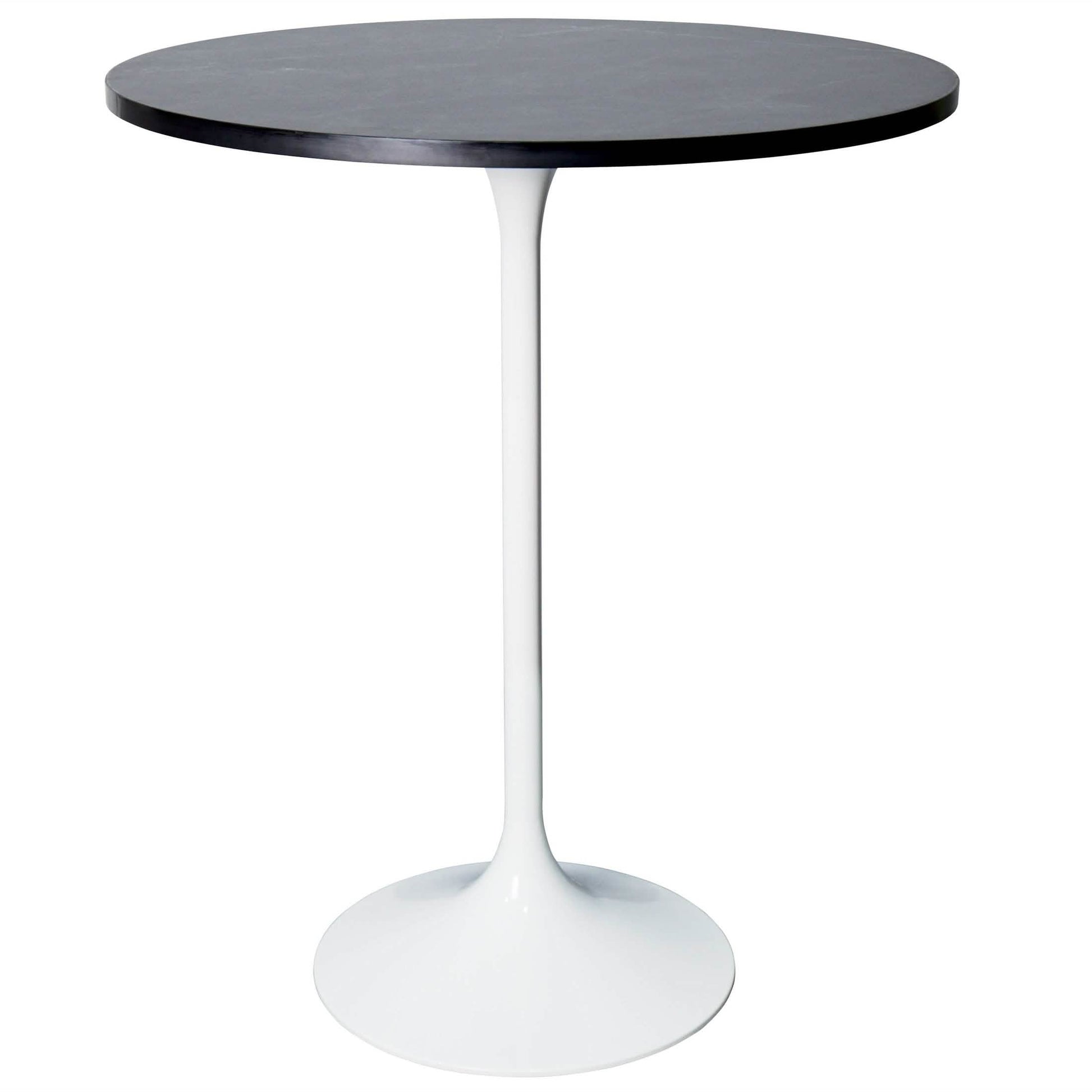 Verve Bar Height Dining Table with Round MDF/Sintered Stone/Resin Top and White Stainless Steel Pedestal Base MDF 27 Inches Wide Black Marbleized Dining Table Leisuremod