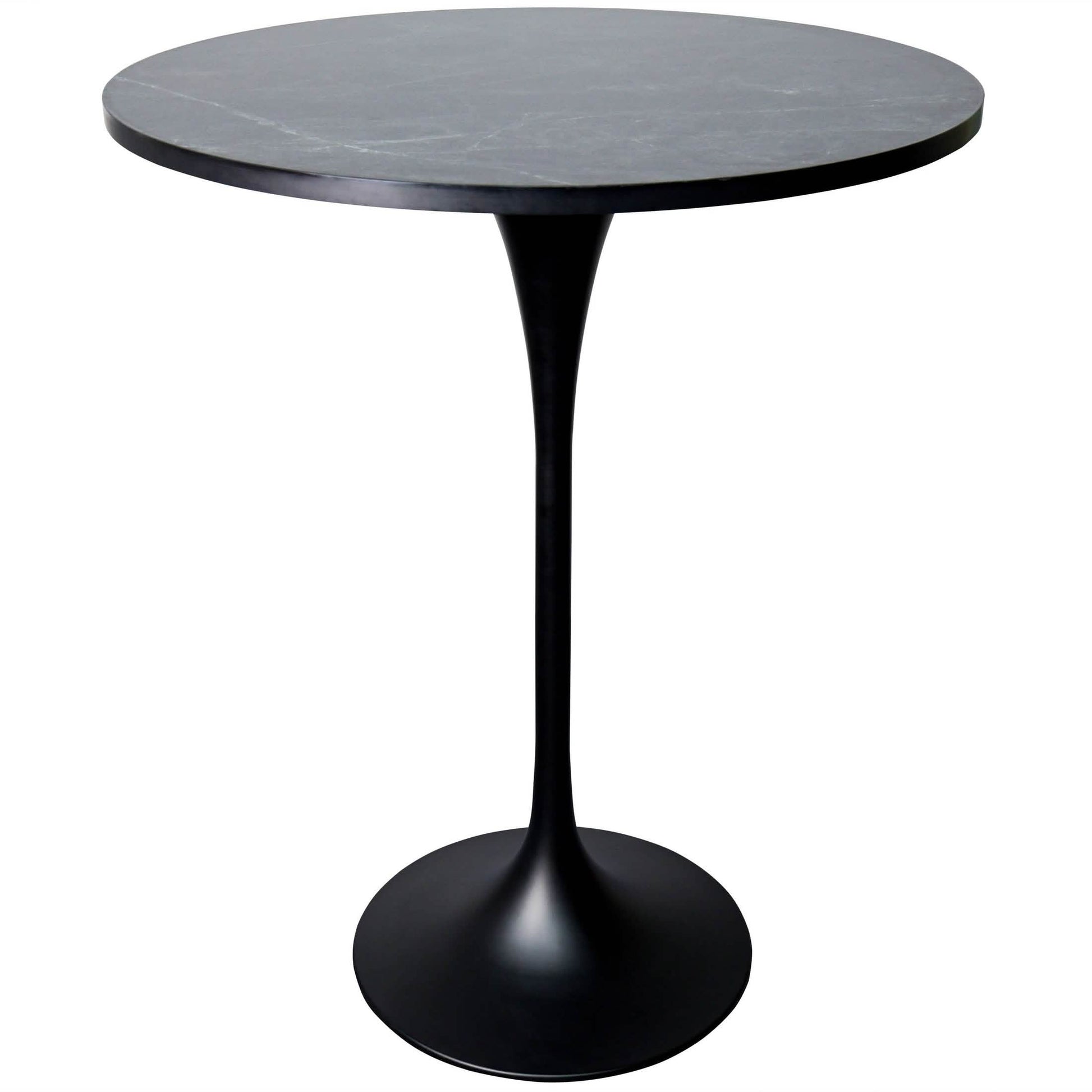Verve Bar Height Dining Table with Round MDF/Sintered Stone/Resin Top & Black Stainless Steel Base 27 Inches Wide Black Marbleized Dining Table Leisuremod