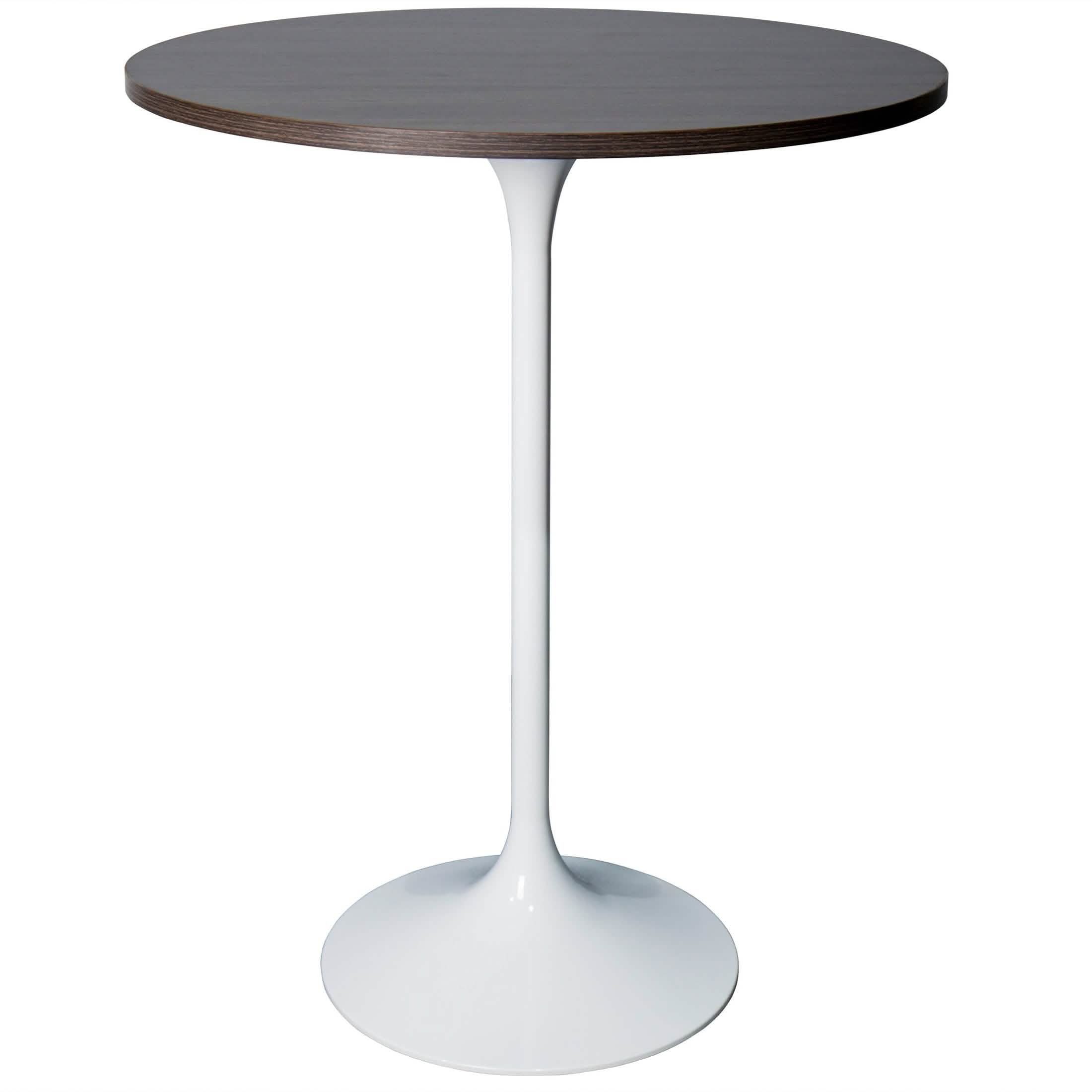 Verve Bar Height Dining Table with Round MDF/Sintered Stone/Resin Top and White Stainless Steel Pedestal Base MDF 27 Inches Wide Dark Walnut Dining Table Leisuremod