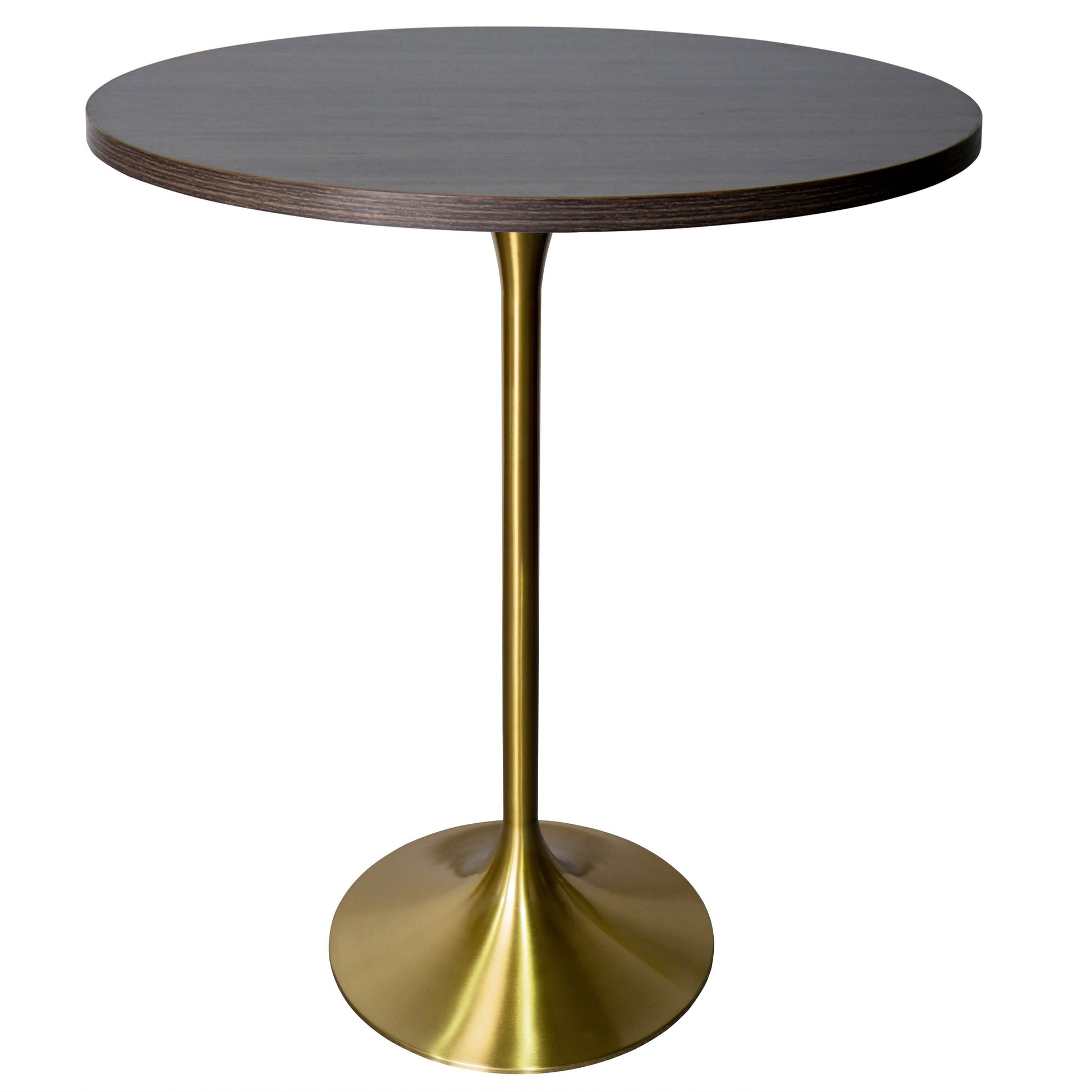 Verve Bar Height Dining Table with Round MDF/Sintered Stone/Resin Top & Gold Stainless Steel Base MDF 27 Inches Wide Dark Walnut Dining Table Leisuremod