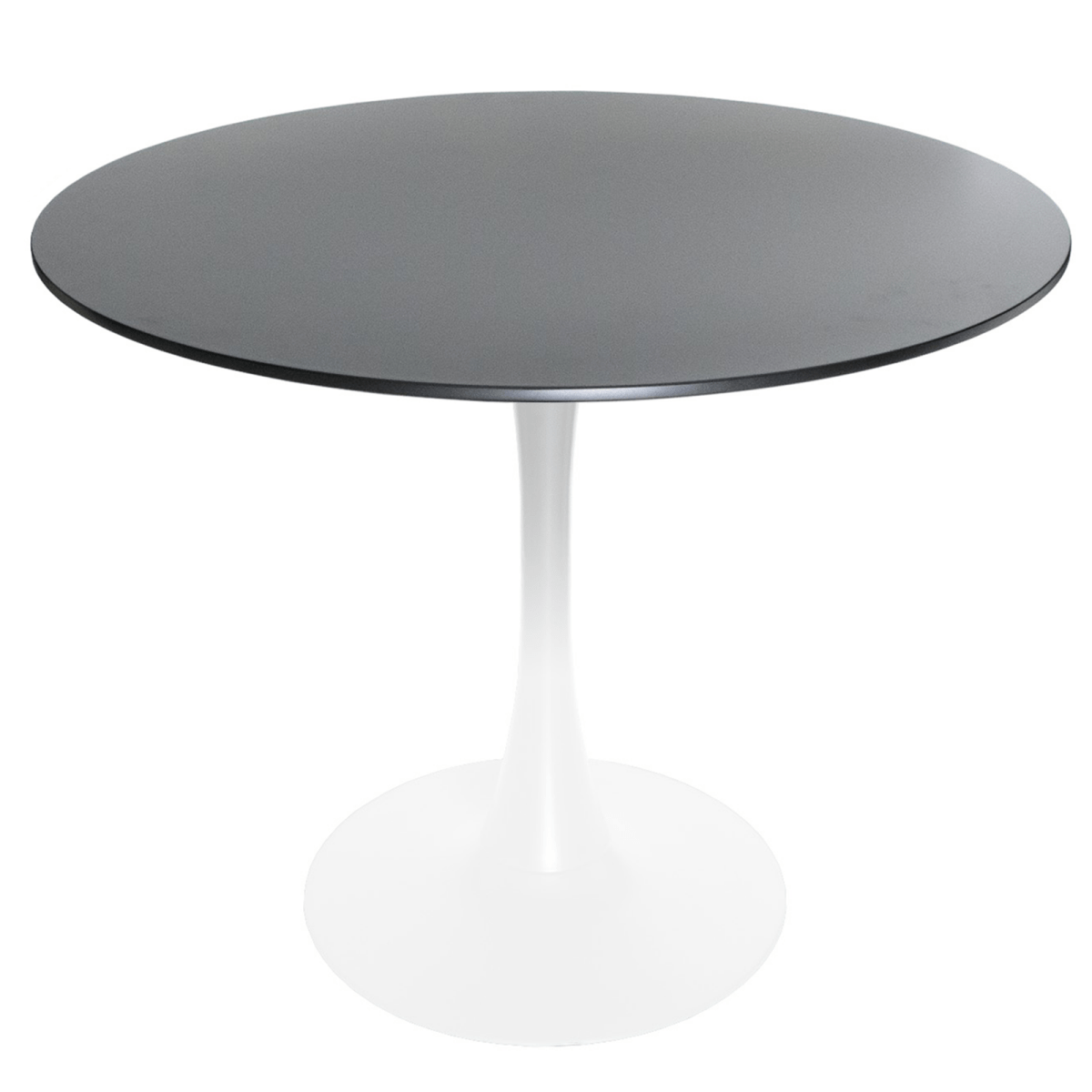 Leisuremod Dining Table MDF / 31 Inches / Black Bristol Round Dining Table with MDF/Sintered Stone/Glass Wood Tabletop in White Steel