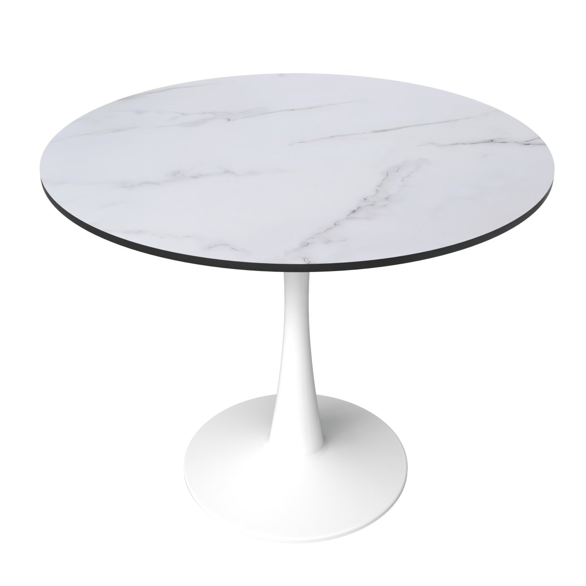 Leisuremod Dining Table MDF / 31 Inches / Marbled White Bristol Round Dining Table with MDF/Sintered Stone/Glass Wood Tabletop in White Steel