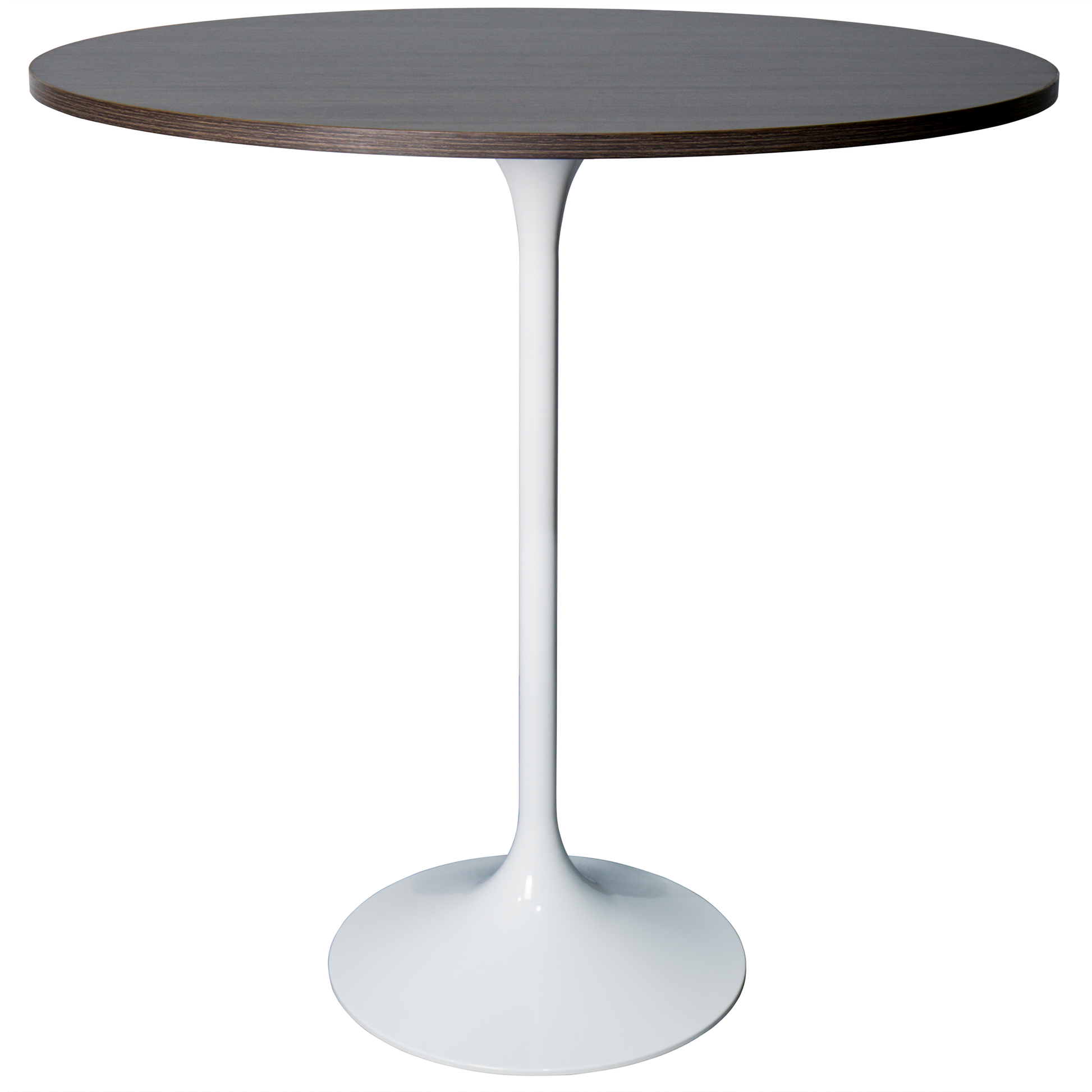 Verve Bar Height Dining Table with Round MDF/Sintered Stone/Resin Top and White Stainless Steel Pedestal Base MDF 36 Inches Wide Dark Walnut Dining Table Leisuremod
