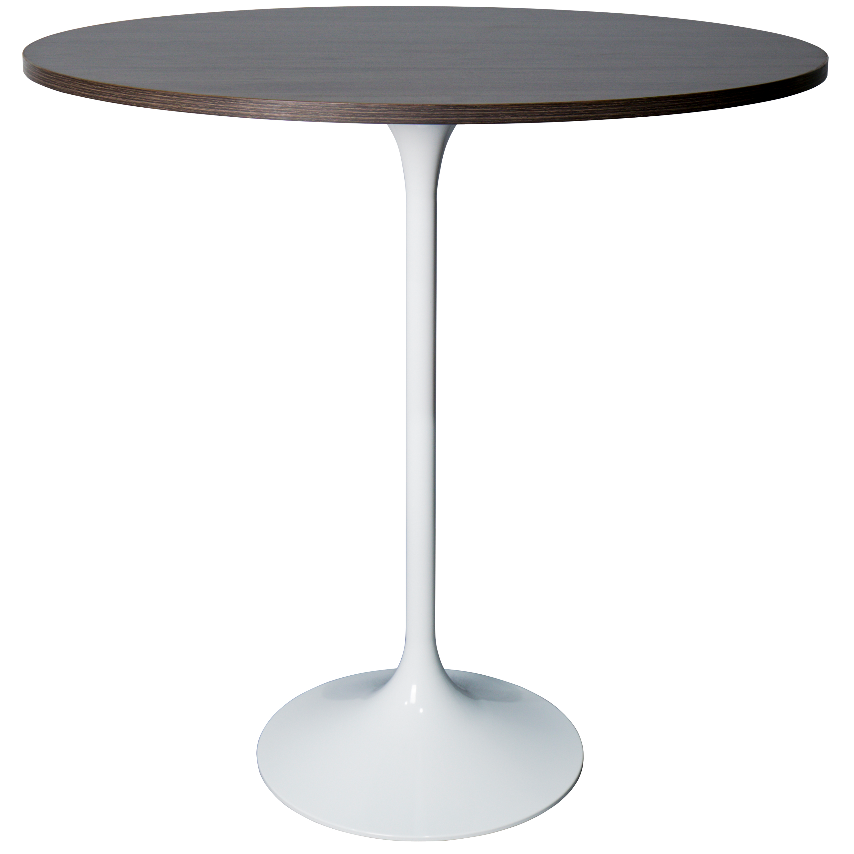 Verve Bar Height Dining Table with Round MDF/Sintered Stone/Resin Top and White Stainless Steel Pedestal Base MDF 36 Inches Wide Dark Walnut Dining Table Leisuremod