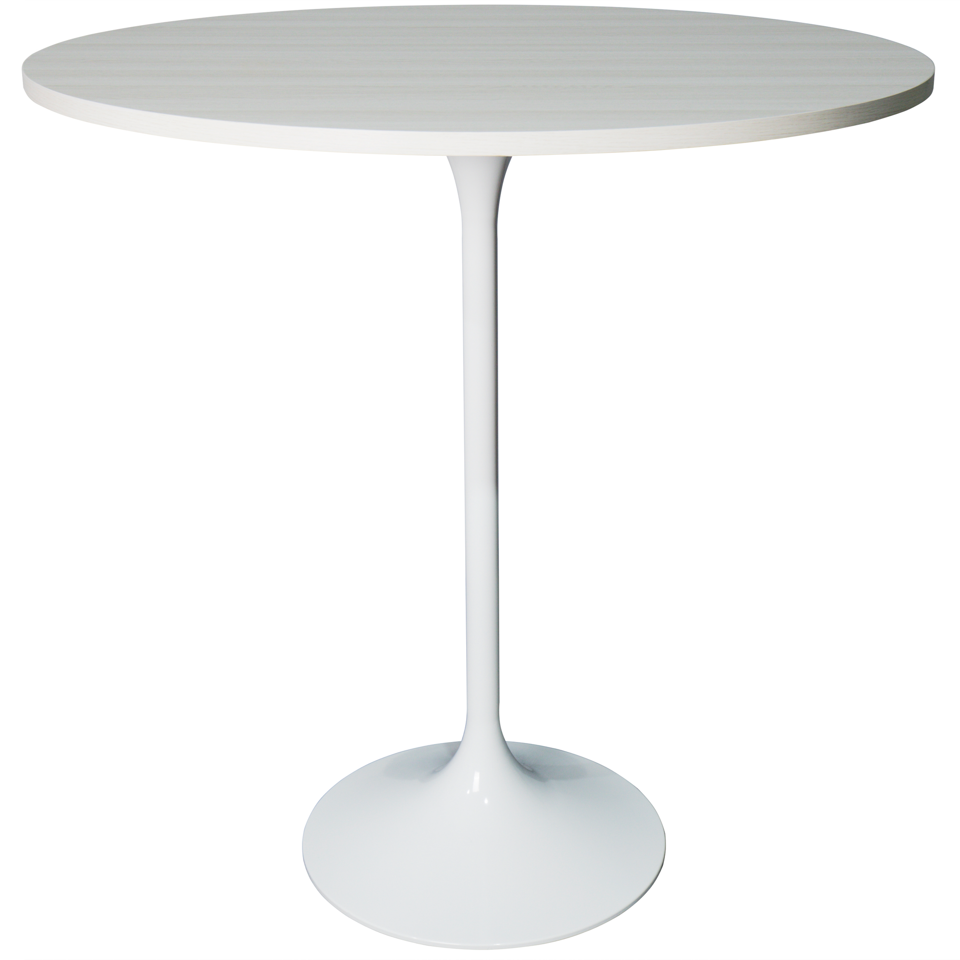 Verve Bar Height Dining Table with Round MDF/Sintered Stone/Resin Top and White Stainless Steel Pedestal Base MDF 36 Inches Wide Light Natural Wood Dining Table Leisuremod