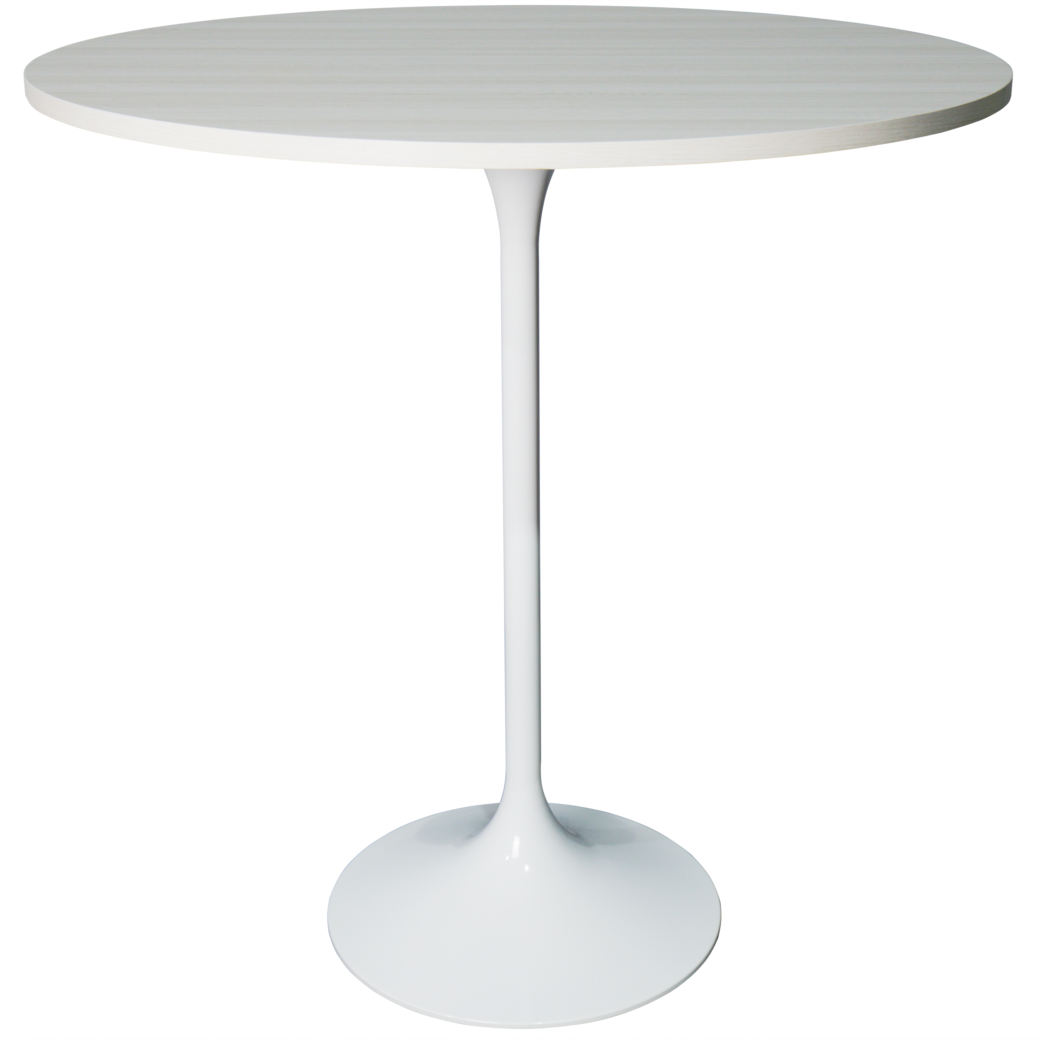 Verve Bar Height Dining Table with Round MDF/Sintered Stone/Resin Top and White Stainless Steel Pedestal Base MDF 36 Inches Wide Light Natural Wood Dining Table Leisuremod