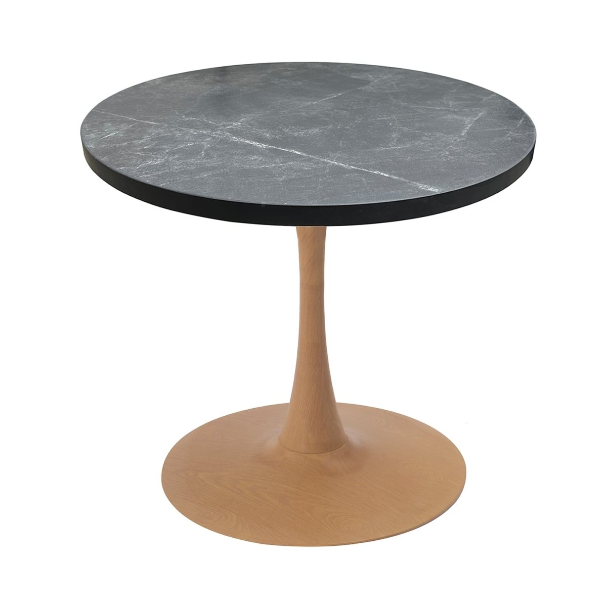 Leisuremod Dining Table Natural / 27" / Marbleized Black Bristol 24"/27"/31" Round Dining Table Wood Transfer Cherry/Natural/Walnut Base with MDF Table Top