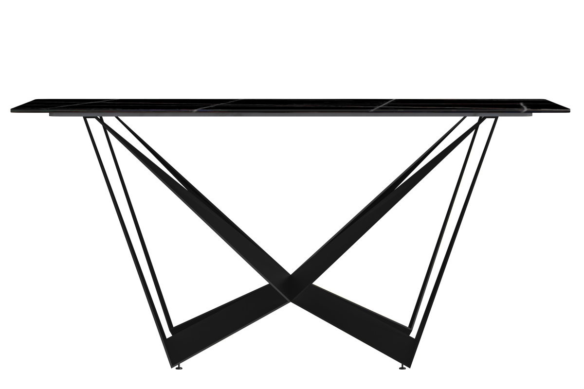 Leisuremod Dining Table Nuvor Dining Table with Rectangular Sintered Stone/Glass Tabletop and Black Steel Legs