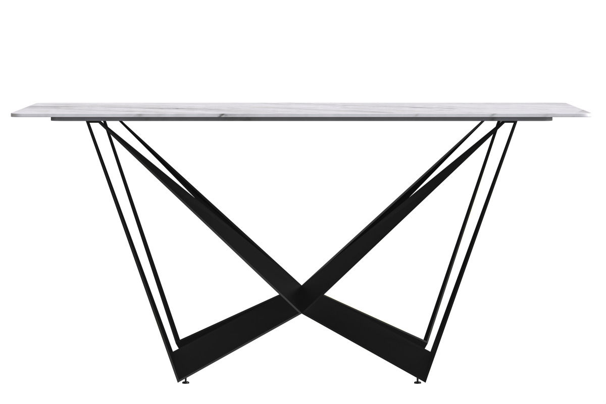 Leisuremod Dining Table Nuvor Dining Table with Rectangular Sintered Stone/Glass Tabletop and Black Steel Legs