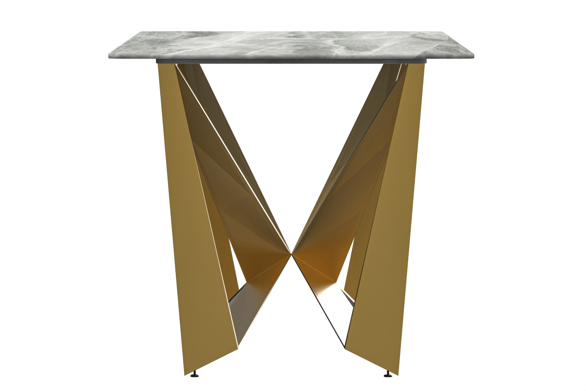 Nuvor Dining Table with Rectangular Sintered Stone/Glass Tabletop and Gold Steel Legs Sintered Stone 55 Inches Wide Light Grey Dining Table Leisuremod