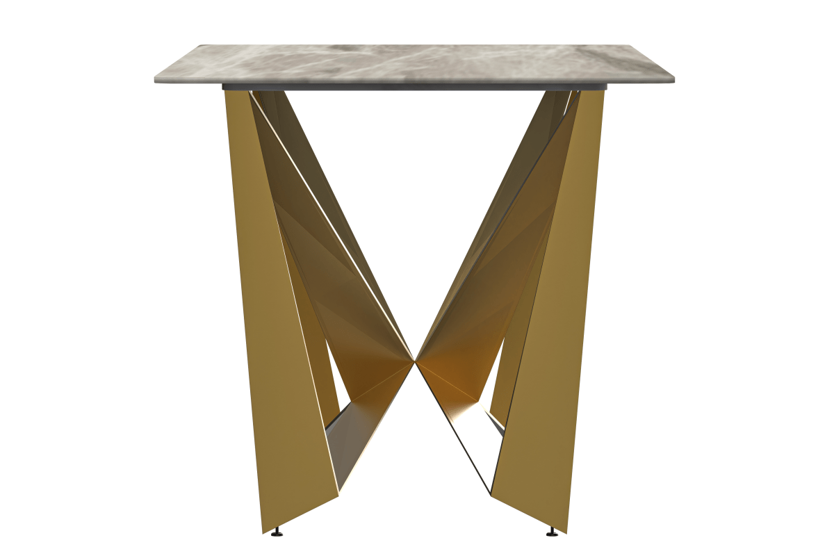 Nuvor Dining Table with Rectangular Sintered Stone/Glass Tabletop and Gold Steel Legs Sintered Stone 55 Inches Wide Deep Grey Dining Table Leisuremod