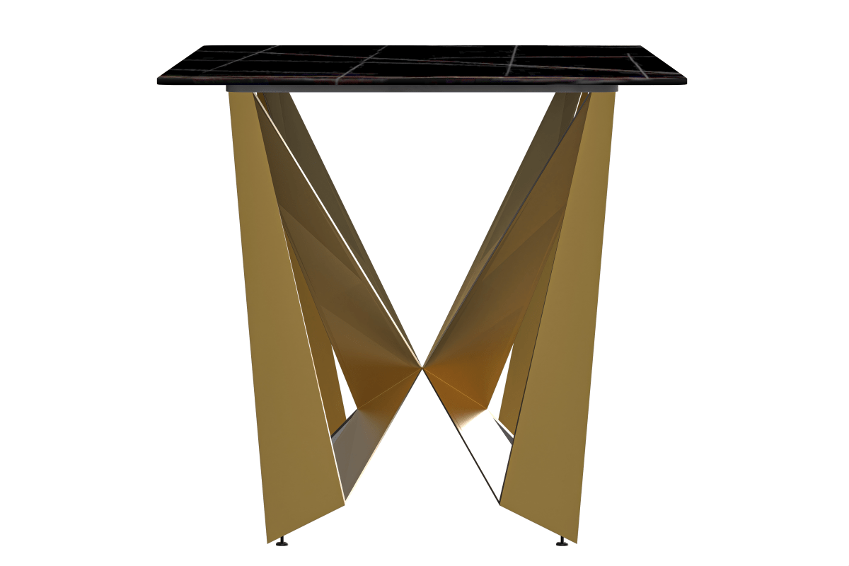 Nuvor Dining Table with Rectangular Sintered Stone/Glass Tabletop and Gold Steel Legs Sintered Stone 55 Inches Wide Black and Gold Dining Table Leisuremod