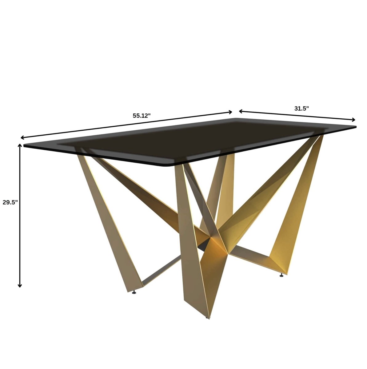 Nuvor Dining Table with Rectangular Sintered Stone/Glass Tabletop and Gold Steel Legs Dining Table Leisuremod