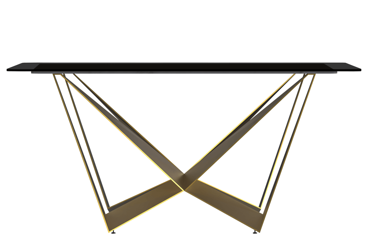 Nuvor Dining Table with Rectangular Sintered Stone/Glass Tabletop and Gold Steel Legs Dining Table Leisuremod