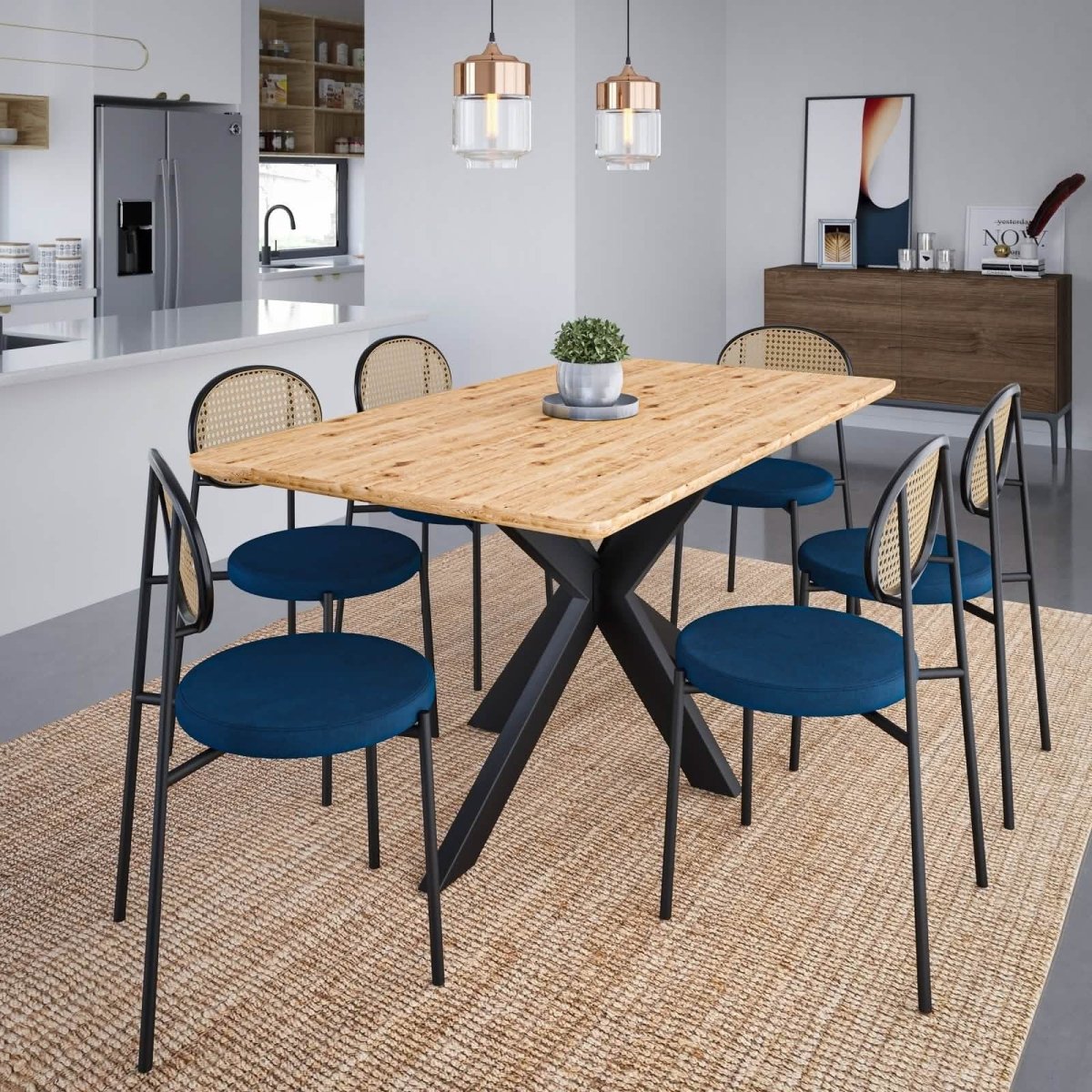 Leisuremod Dining Table Ravenna 63" Wood Dining Table With Modern Metal Base