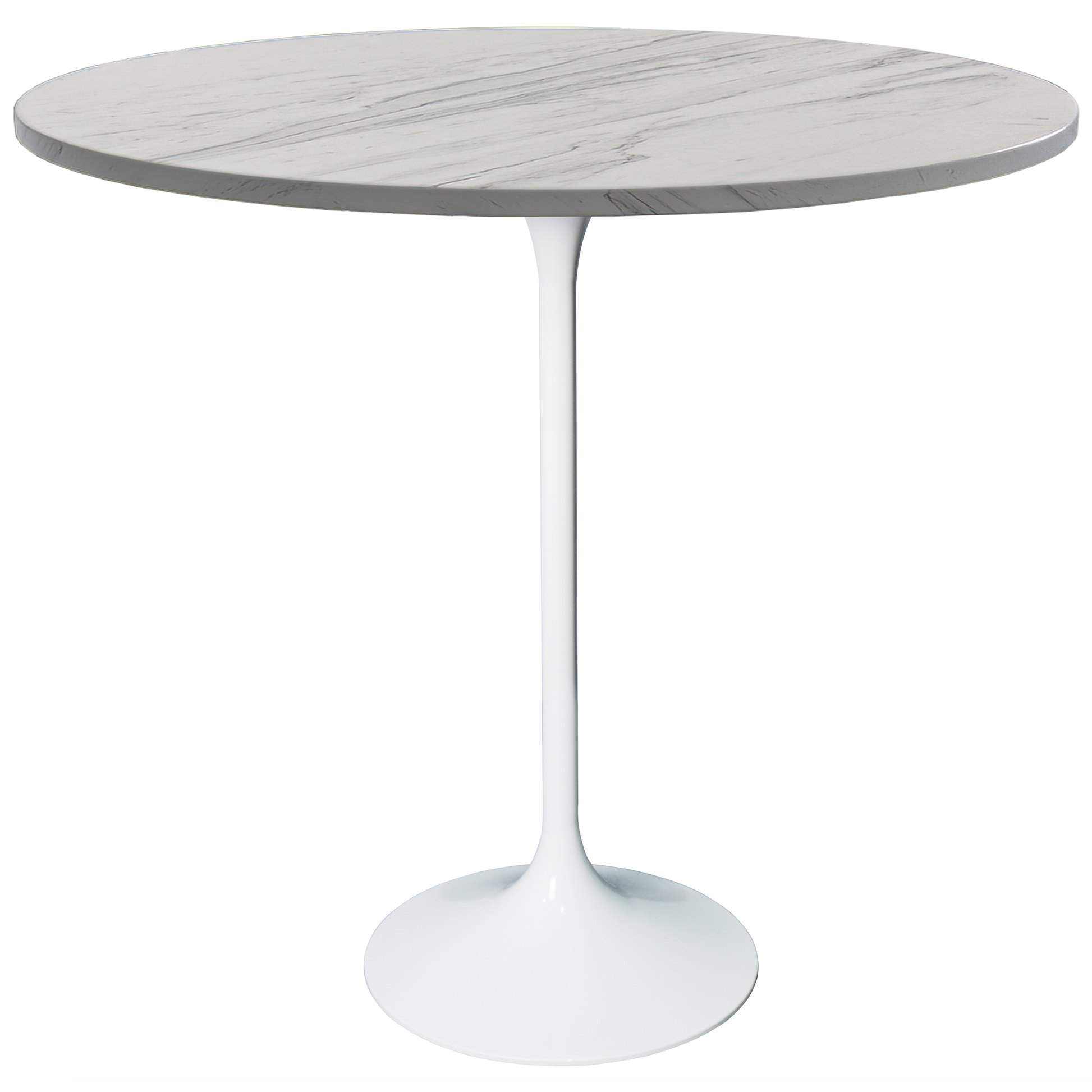 Verve Bar Height Dining Table with Round MDF/Sintered Stone/Resin Top and White Stainless Steel Pedestal Base Resin 36 Inches Wide White Marbleized Dining Table Leisuremod