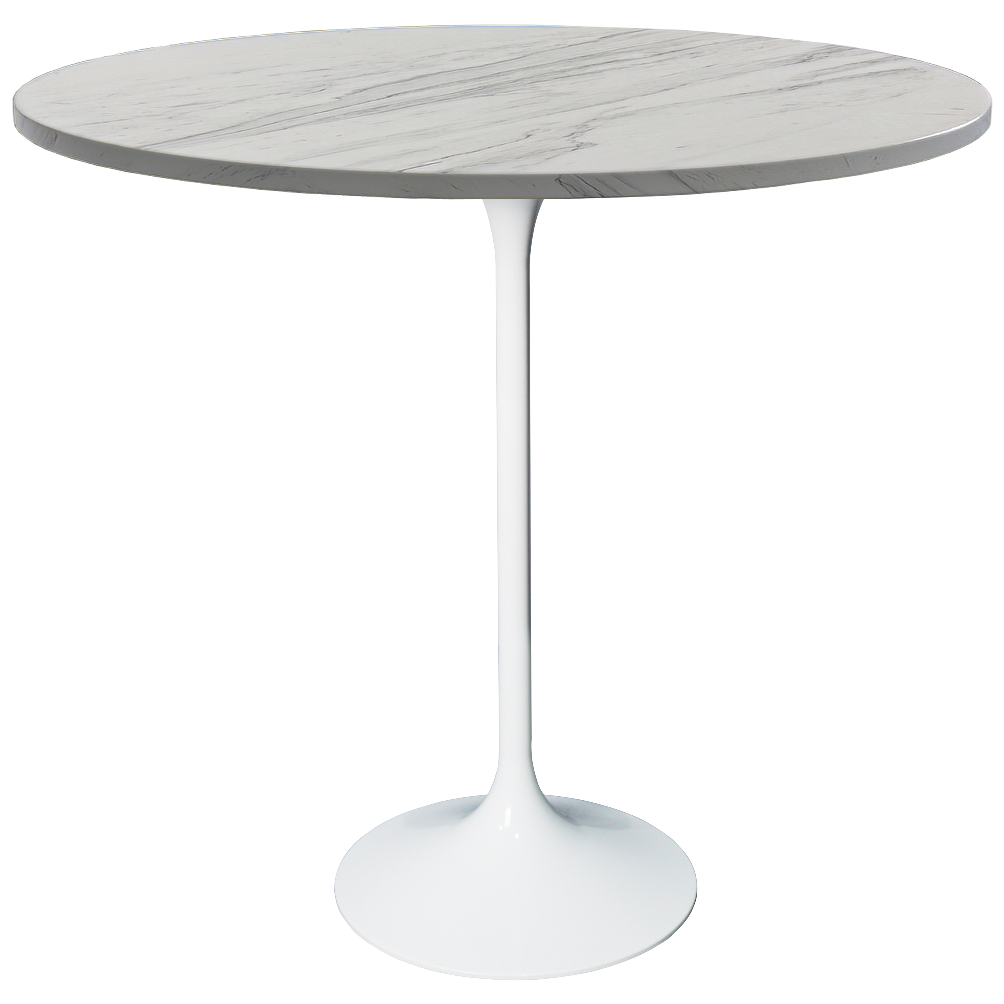 Verve Bar Height Dining Table with Round MDF/Sintered Stone/Resin Top and White Stainless Steel Pedestal Base Resin 36 Inches Wide White Marbleized Dining Table Leisuremod