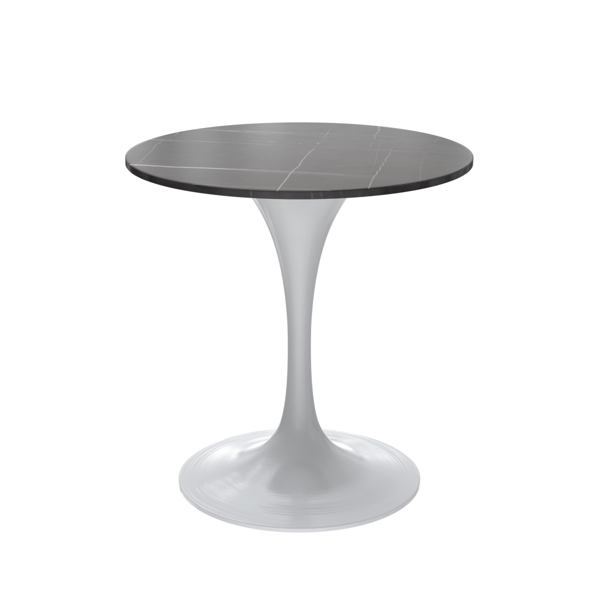 Leisuremod Dining Table Sintered Stone / 27 Inch / Black Verve Round Dining Table with MDF/Sintered Stone/Resin Tabletop in White Stainless Steel Pedestal Base