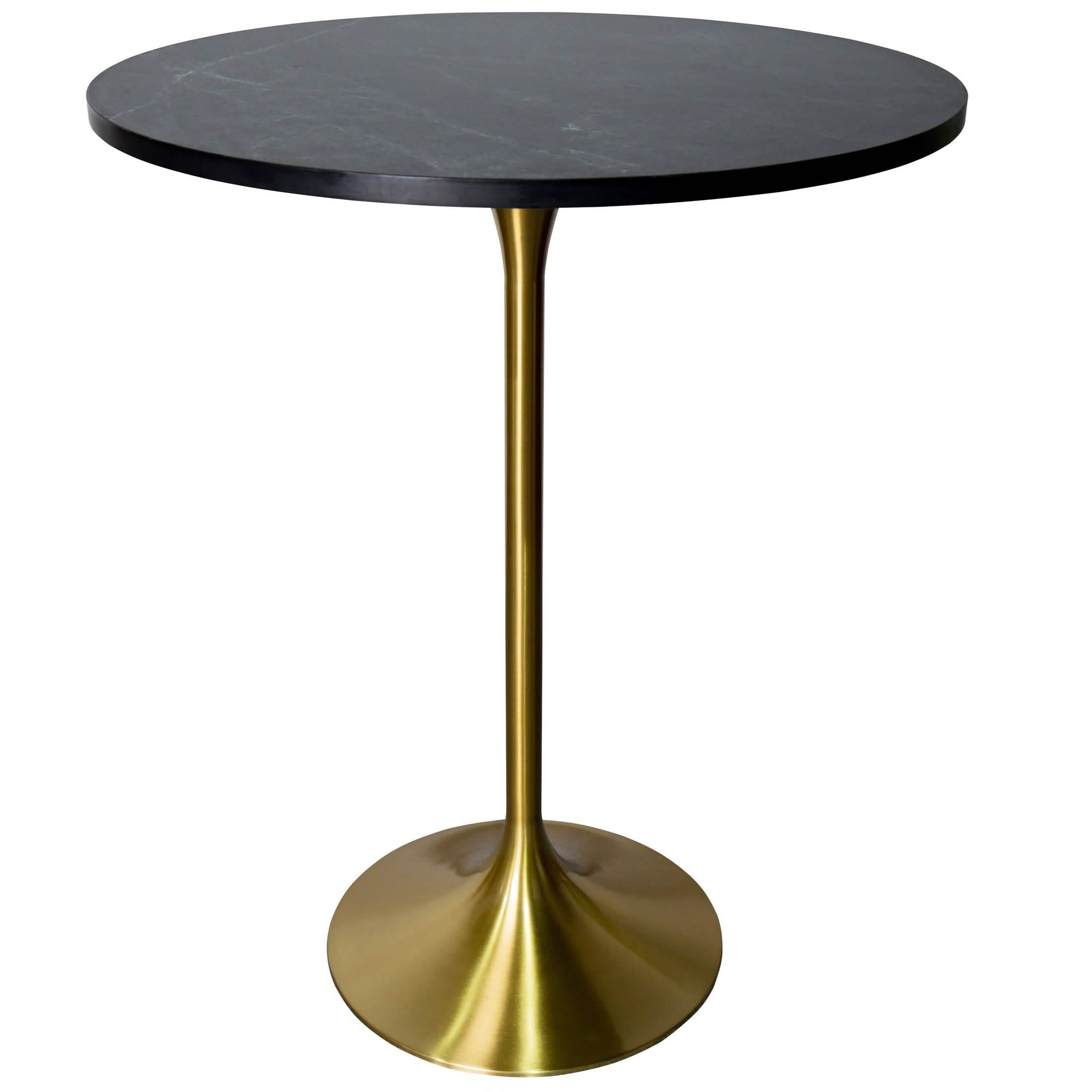 Verve Bar Height Dining Table with Round MDF/Sintered Stone/Resin Top & Gold Stainless Steel Base Sintered Stone 27 Inches Wide Black Marbleized Dining Table Leisuremod