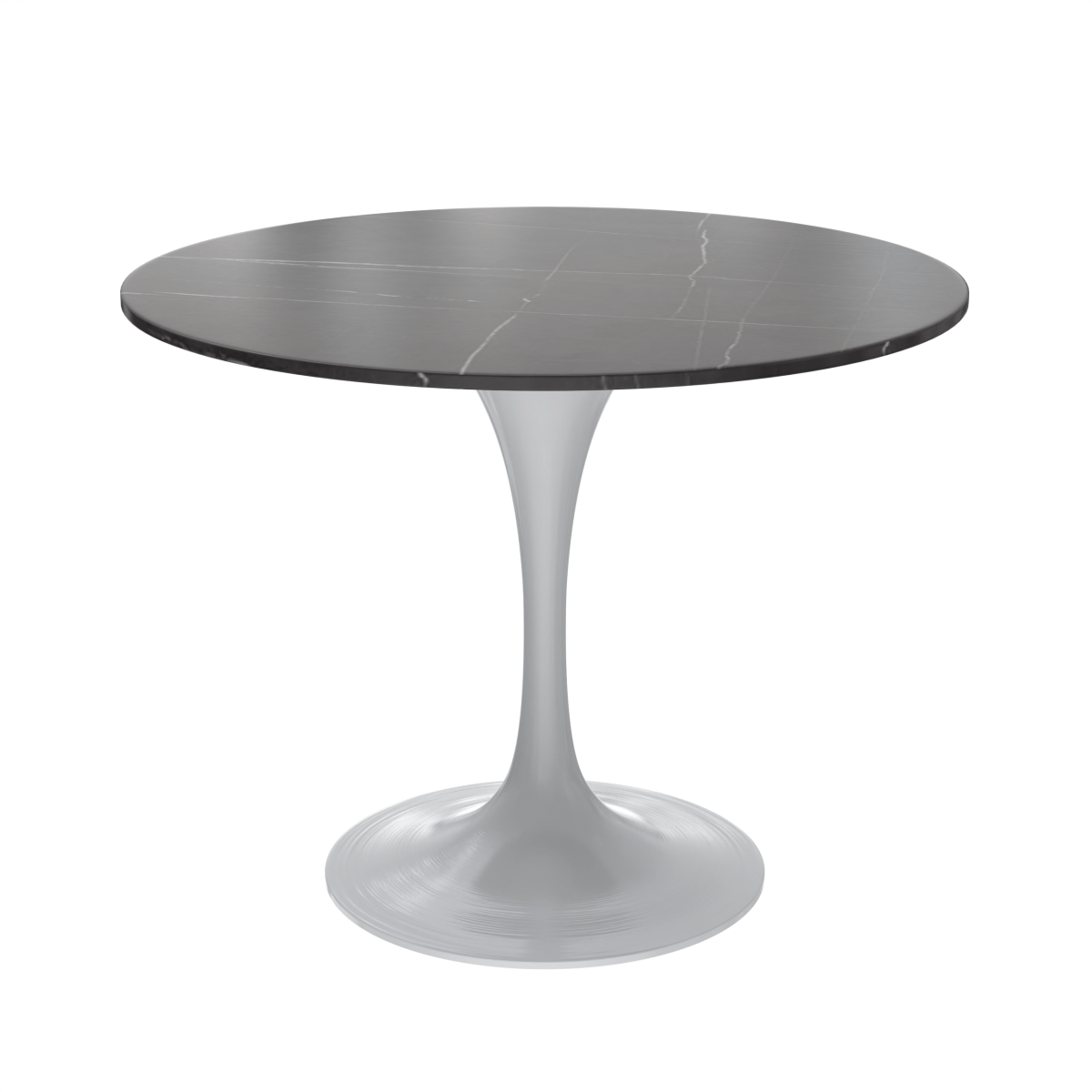 Leisuremod Dining Table Sintered Stone / 36 Inch / Black Verve Round Dining Table with MDF/Sintered Stone/Resin Tabletop in White Stainless Steel Pedestal Base
