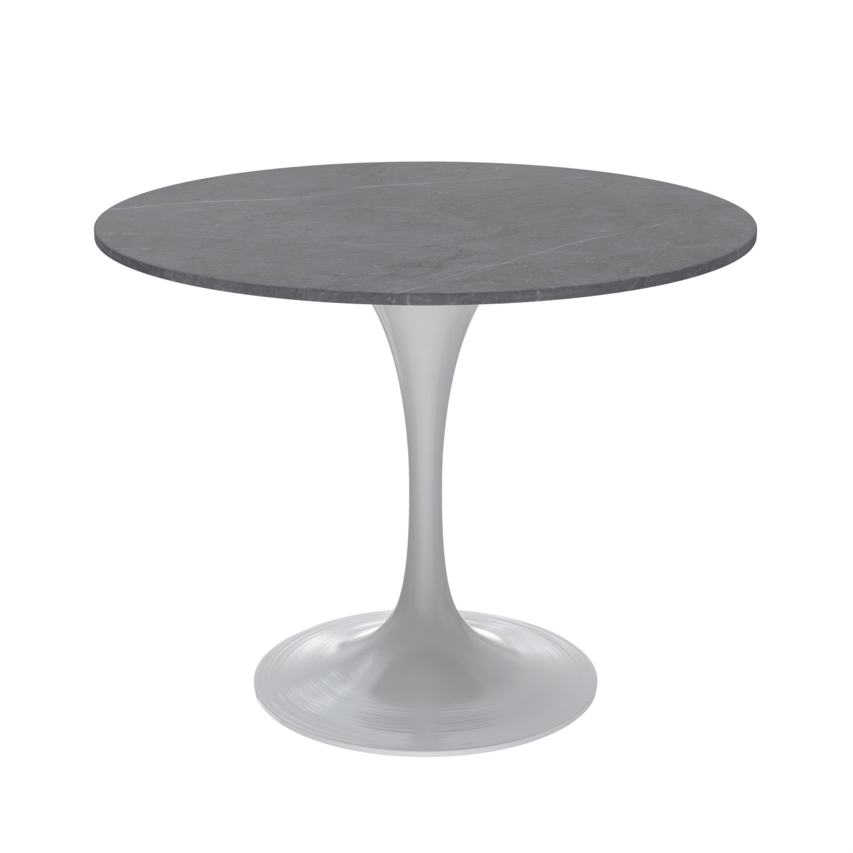Leisuremod Dining Table Sintered Stone / 36 Inch / Grey Verve Round Dining Table with MDF/Sintered Stone/Resin Tabletop in White Stainless Steel Pedestal Base