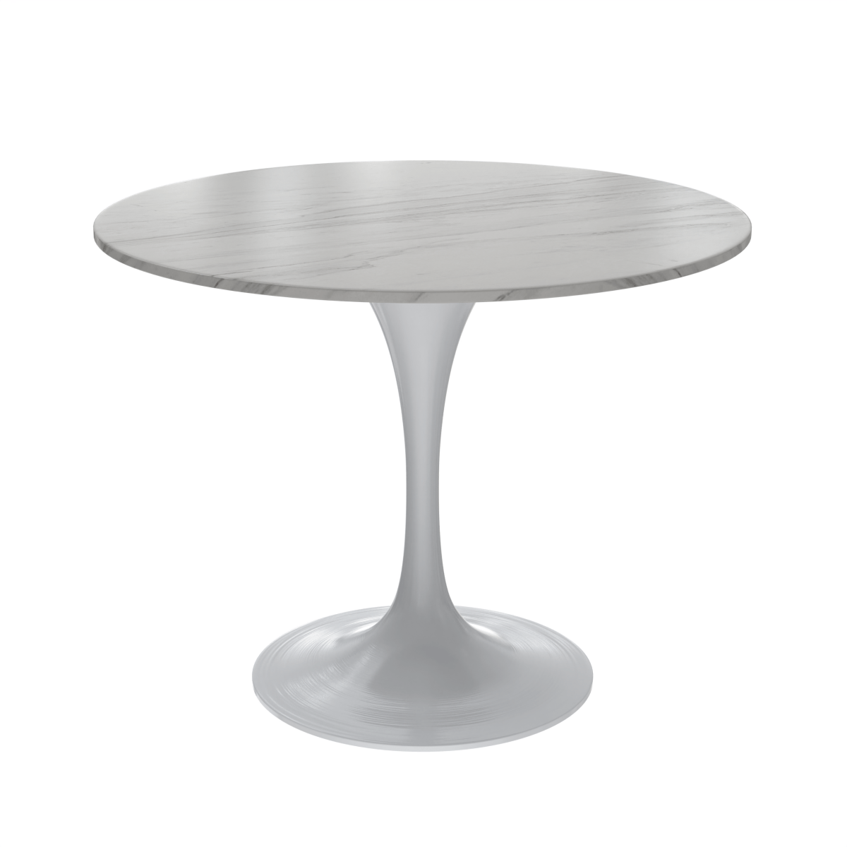 Leisuremod Dining Table Sintered Stone / 36 Inch / White Verve Round Dining Table with MDF/Sintered Stone/Resin Tabletop in White Stainless Steel Pedestal Base