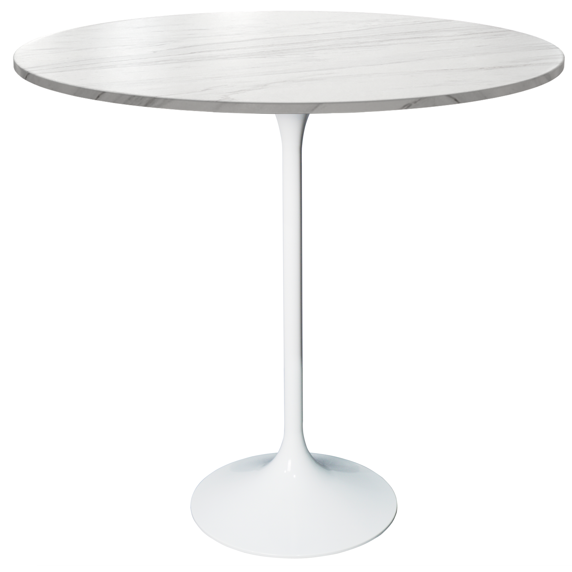Verve Bar Height Dining Table with Round MDF/Sintered Stone/Resin Top and White Stainless Steel Pedestal Base Sintered Stone 36 Inches Wide Marble White Dining Table Leisuremod
