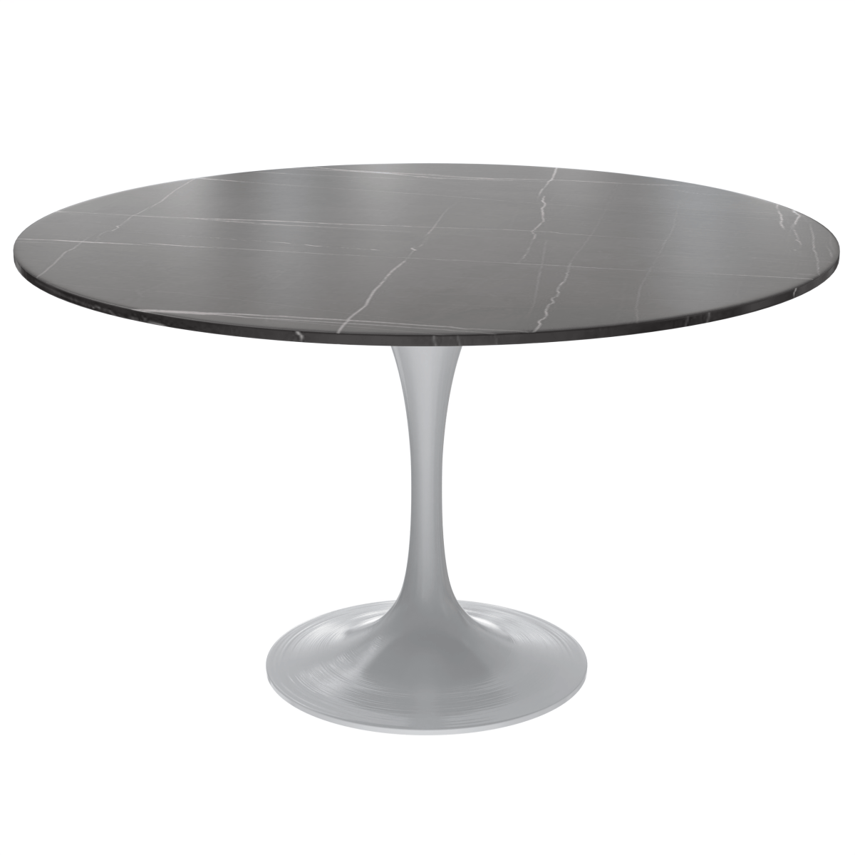 Leisuremod Dining Table Sintered Stone / 48 Inch / Black Verve Round Dining Table with MDF/Sintered Stone/Resin Tabletop in White Stainless Steel Pedestal Base