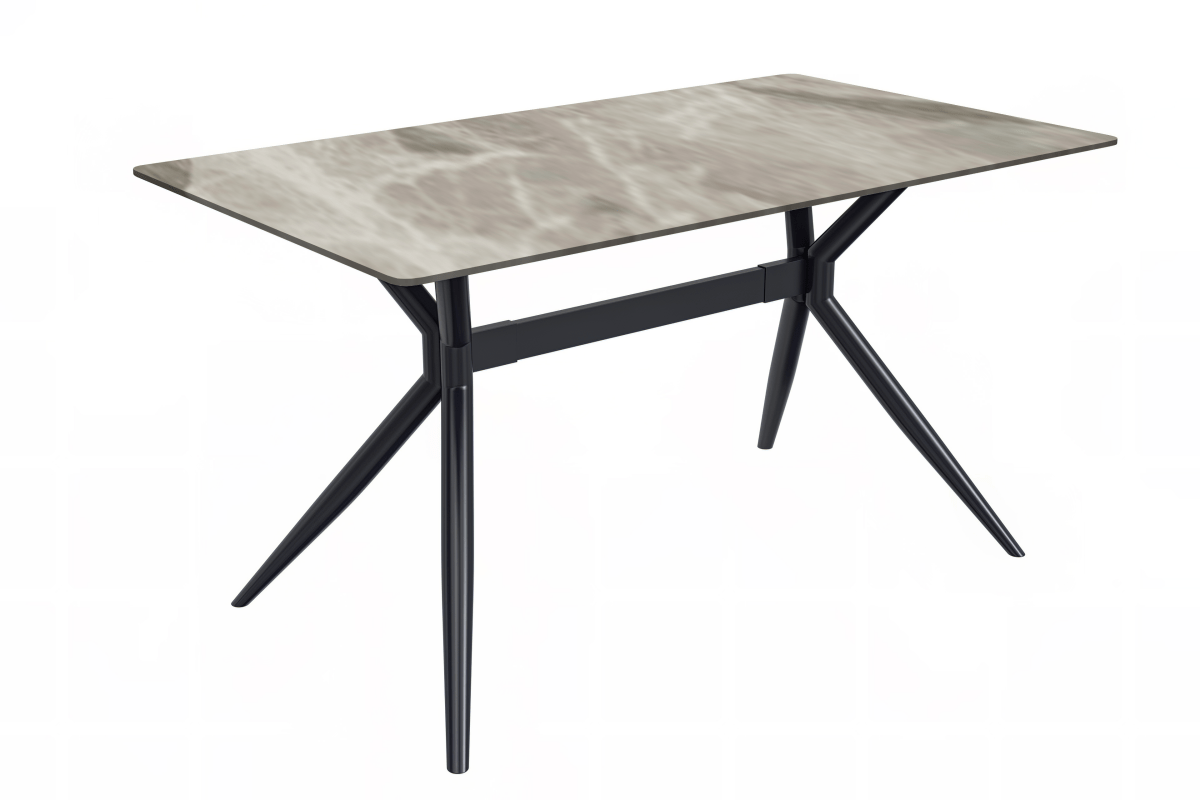 Elega Rectangular Dining Table with Sintered Stone/Glass Rectangular Top and Black Stainless Steel Base Sintered Stone 55 Inches Wide Deep Grey Dining Table Leisuremod