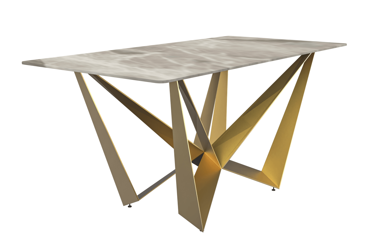 Nuvor Dining Table with Rectangular Sintered Stone/Glass Tabletop and Gold Steel Legs Sintered Stone 55 Inches Wide Deep Grey Dining Table Leisuremod