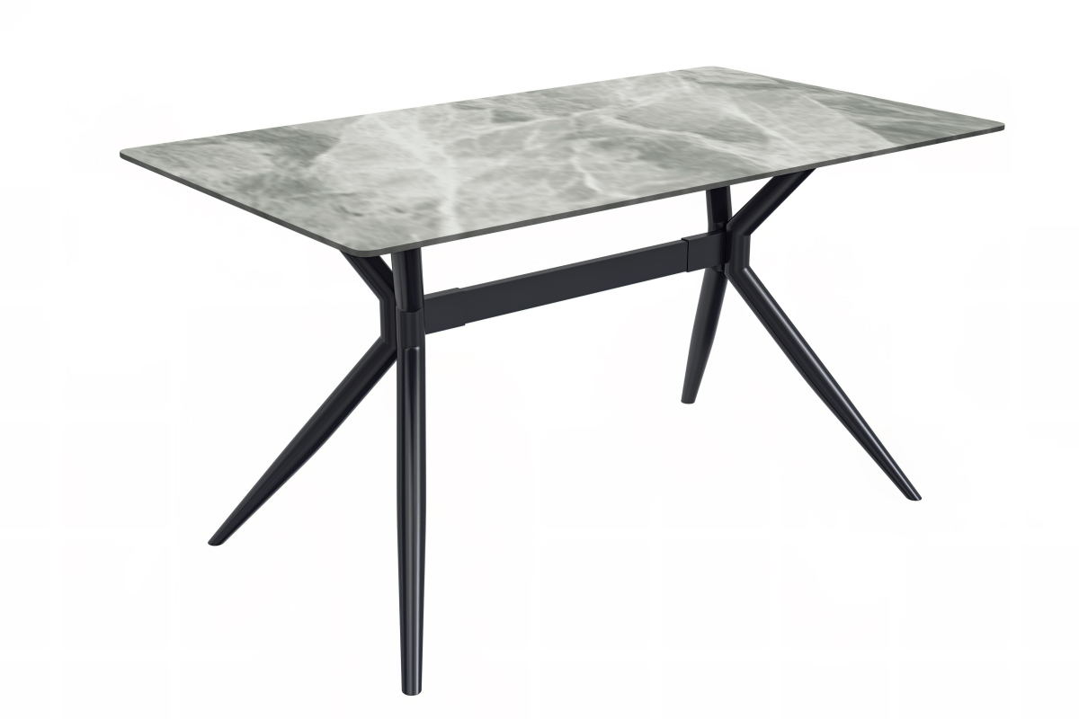 Elega Rectangular Dining Table with Sintered Stone/Glass Rectangular Top and Black Stainless Steel Base Sintered Stone 55 Inches Wide Light Grey Dining Table Leisuremod