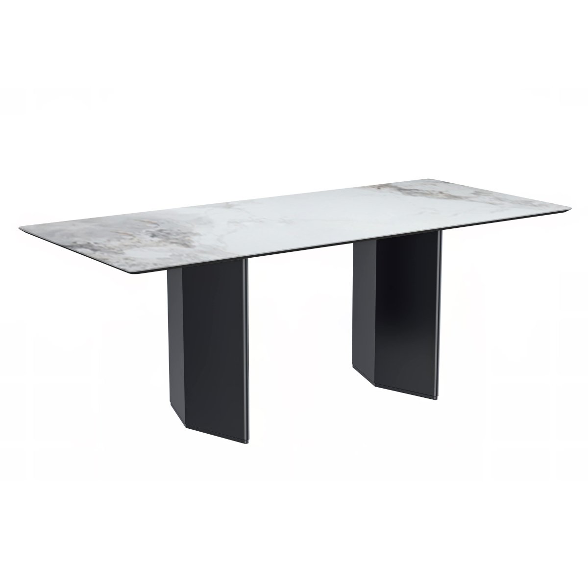 Leisuremod Dining Table Sintered Stone / 55 Inches Wide / Medium Grey Lior Dining Table Rectangular Glass/Sintered Stone Tabletop and Black Steel Legs