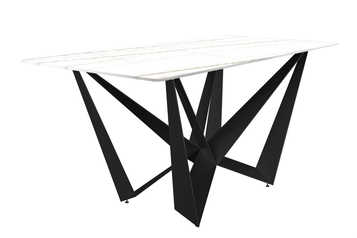 Leisuremod Dining Table Sintered Stone / 55 Inches Wide / White and Gold Nuvor Dining Table with Rectangular Sintered Stone/Glass Tabletop and Black Steel Legs
