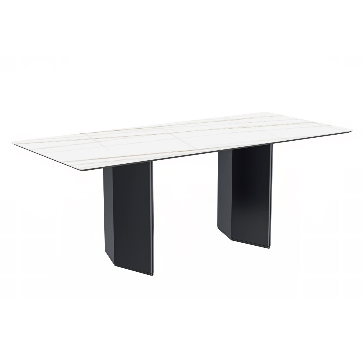 Leisuremod Dining Table Sintered Stone / 55 Inches Wide / White Gold Lior Dining Table Rectangular Glass/Sintered Stone Tabletop and Black Steel Legs