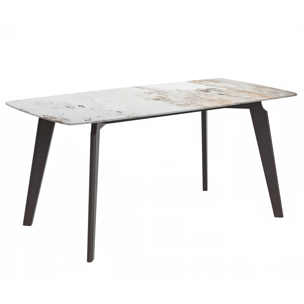 Leisuremod Dining Table Sintered Stone / 55 Inches Wide / White Grey Krevor Modern Dining Table with Rectangular Stone/Glass Wide Tabletop with Black Steel Legs
