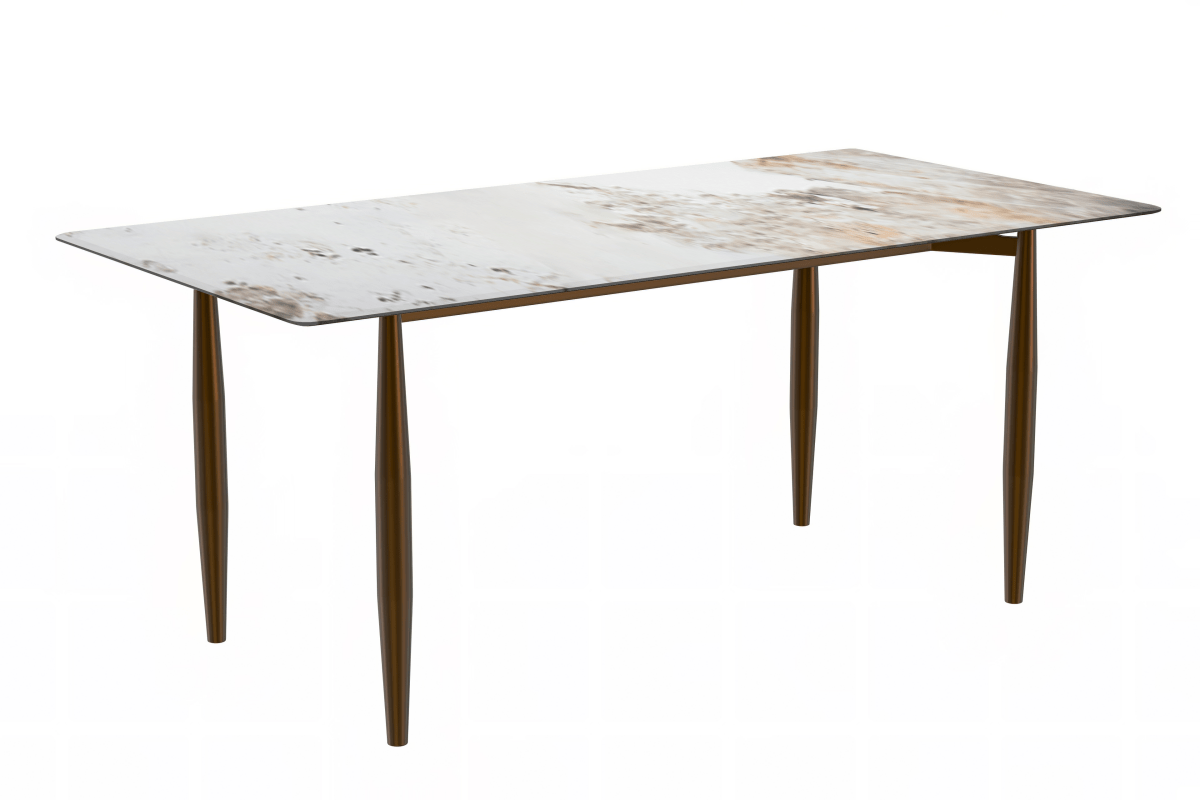 Leisuremod Dining Table Sintered Stone / 55 Inches Wide / White Grey Zinti Rectangular Dining Table with Glass/Sintered Stone Tabletop and Steel Base