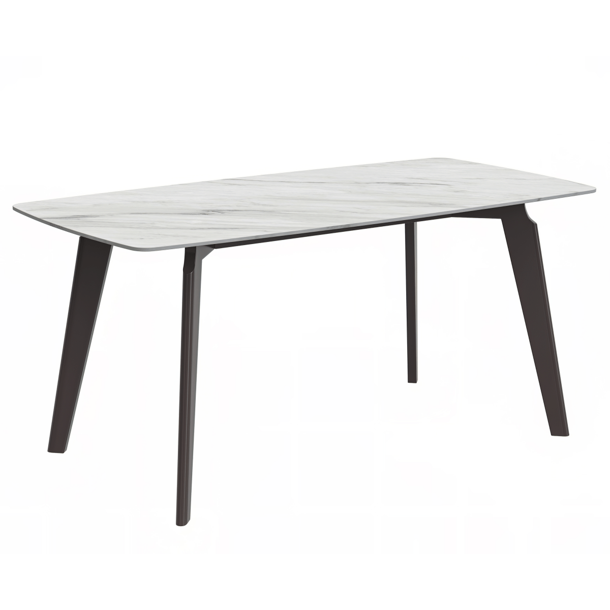 Leisuremod Dining Table Sintered Stone / 55 Inches Wide / White Krevor Modern Dining Table with Rectangular Stone/Glass Wide Tabletop with Black Steel Legs