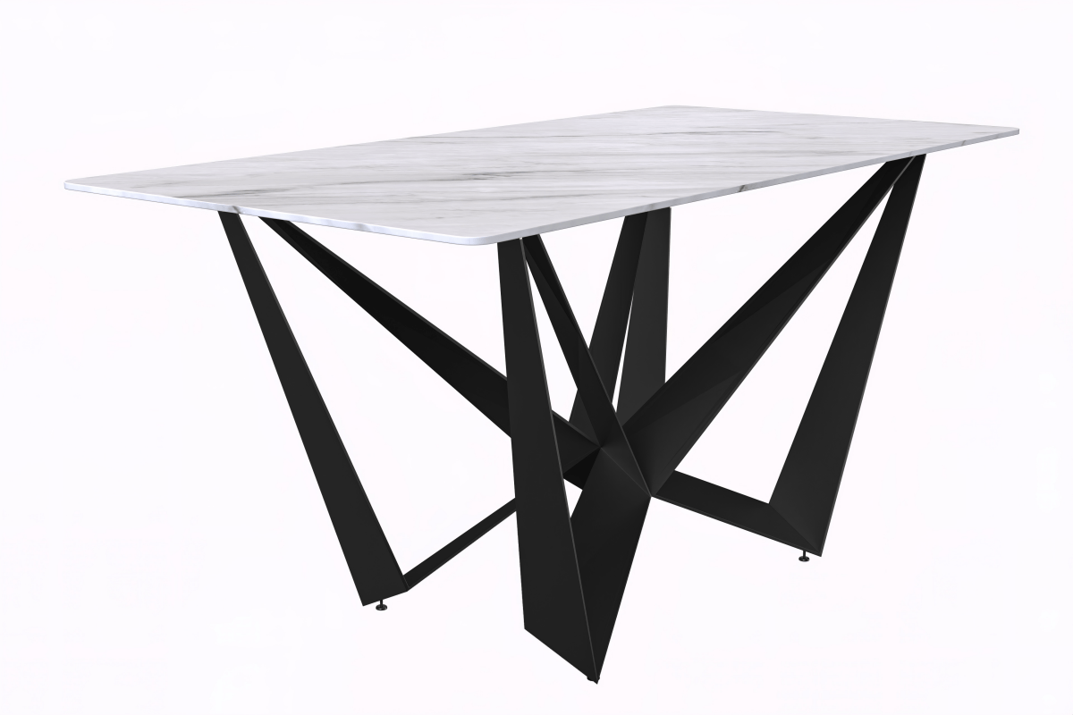 Leisuremod Dining Table Sintered Stone / 55 Inches Wide / White Nuvor Dining Table with Rectangular Sintered Stone/Glass Tabletop and Black Steel Legs