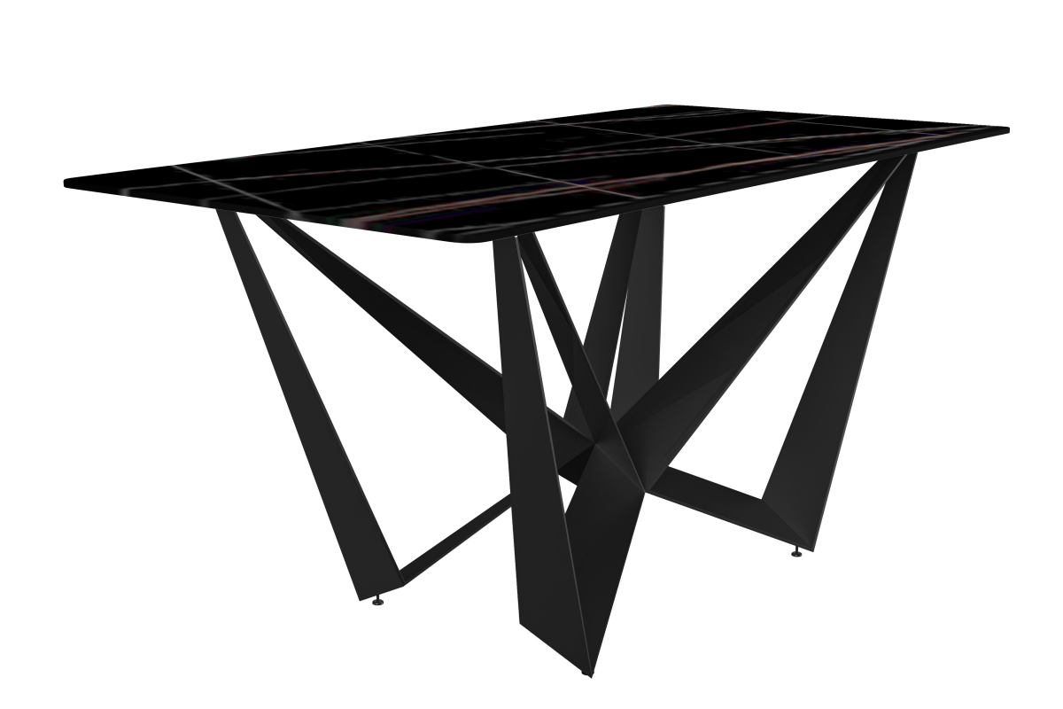 Leisuremod Dining Table Sintered Stone / 62 Inches Wide / Black and Gold Nuvor Dining Table with Rectangular Sintered Stone/Glass Tabletop and Black Steel Legs