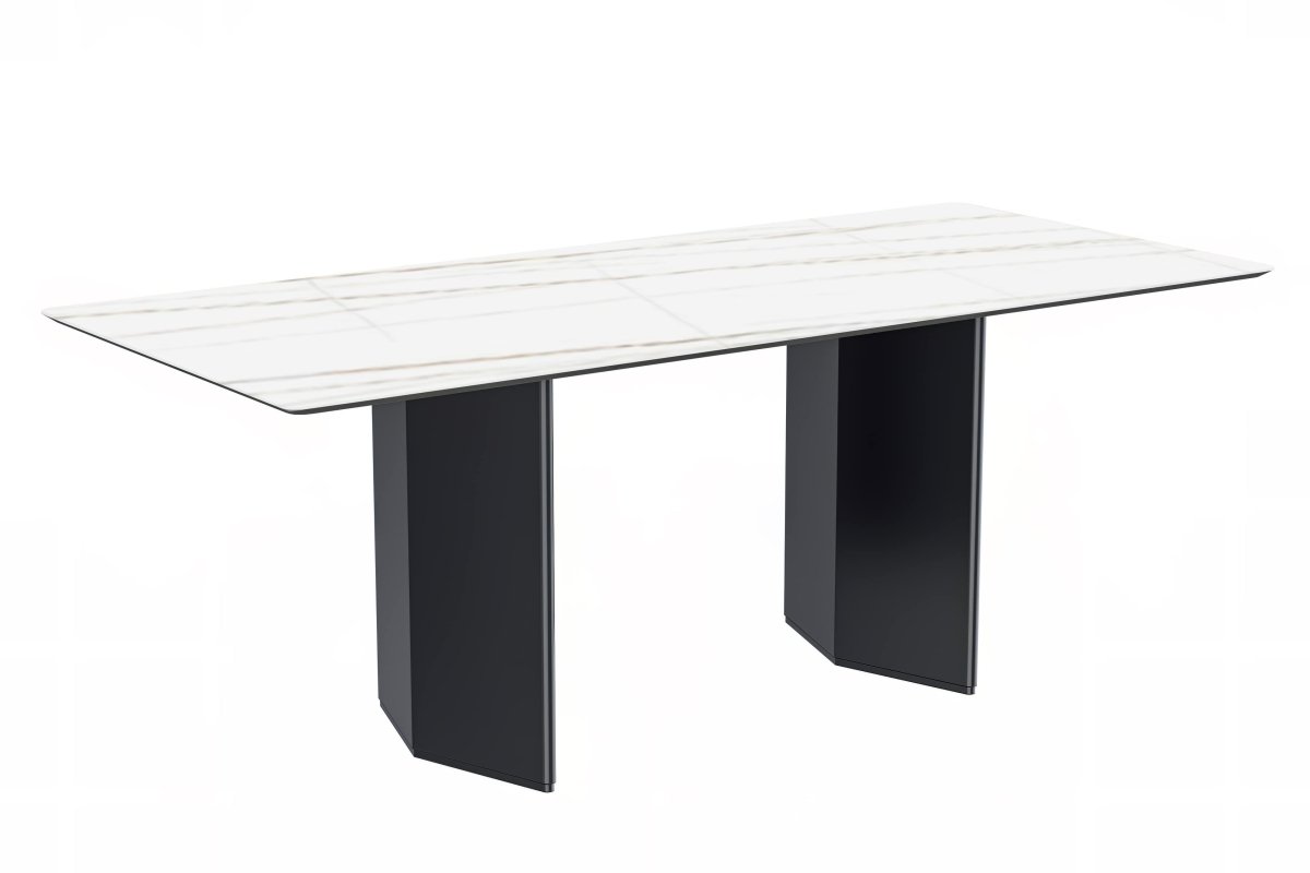 Leisuremod Dining Table Sintered Stone / 62 Inches Wide / White Gold Lior Dining Table Rectangular Glass/Sintered Stone Tabletop and Black Steel Legs
