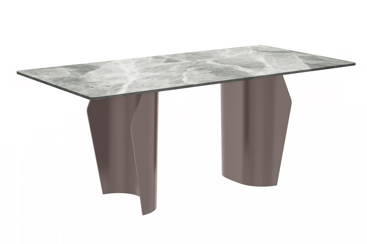 Leisuremod Dining Table Sintered Stone / 71 Inches Wide / Light Grey Zelan Dining Table with Rectangular Glass/Sintered Stone Tabletop and Steel Legs