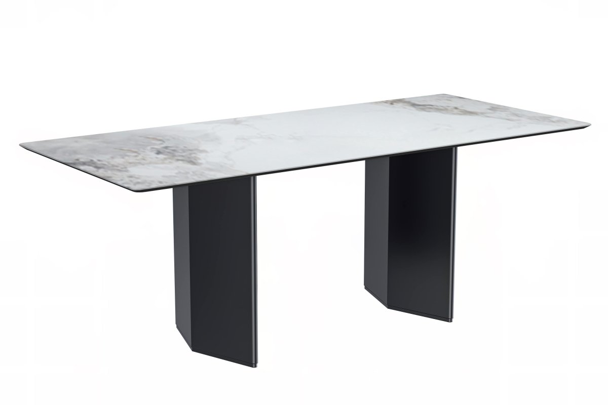 Leisuremod Dining Table Sintered Stone / 71 Inches Wide / Medium Grey Lior Dining Table Rectangular Glass/Sintered Stone Tabletop and Black Steel Legs