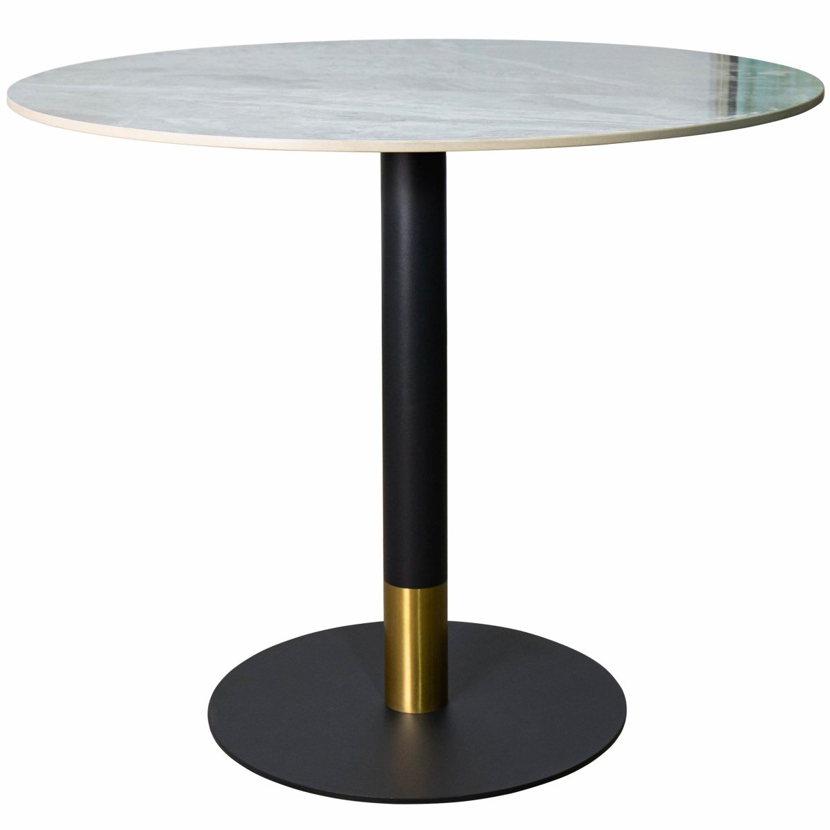 Leisuremod Dining Table Stone / 27 Inches / Grey Vail Collection Dining Table Black/Gold Round Base With 27"/36" Round Sintered Stone and MDF Wood Top