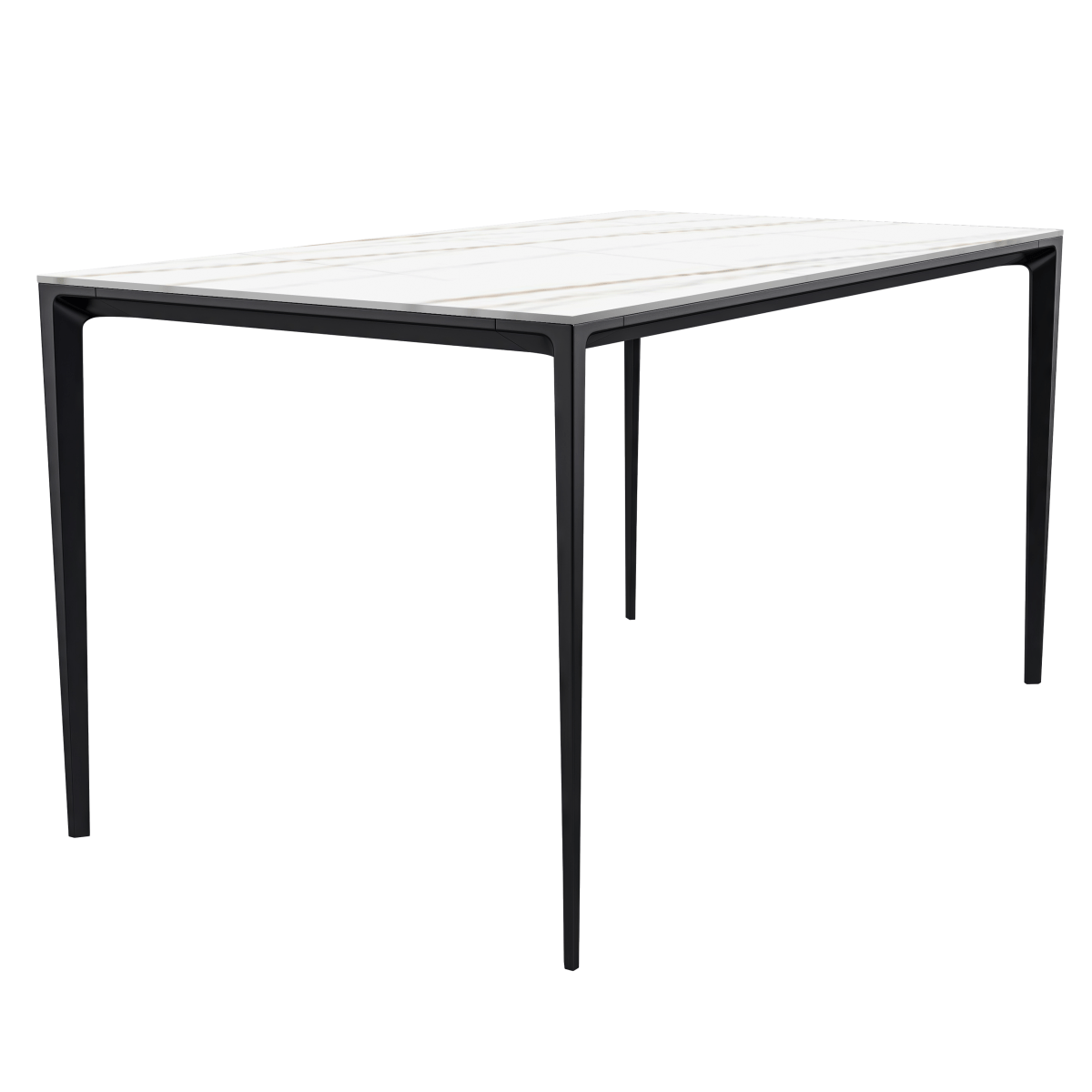 Leisuremod Dining Table Stone / 55 Inches Wide / White and Gold Avo Rectangular Dining Table with Sintered Stone/Glass Tabletop in Black Aluminum Base