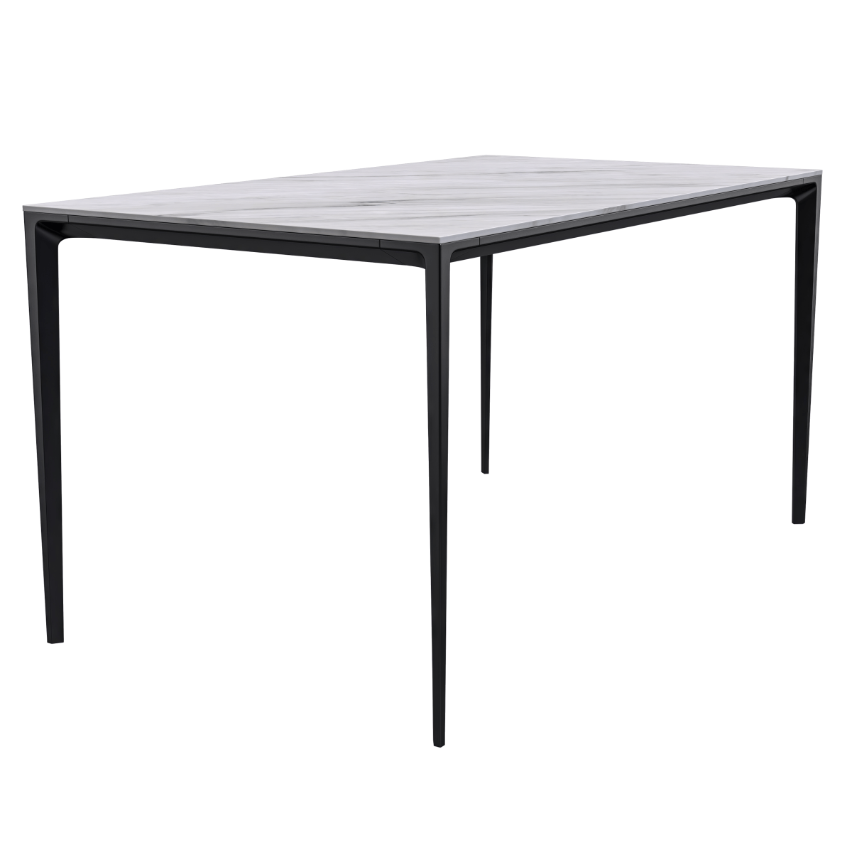 Leisuremod Dining Table Stone / 55 Inches Wide / White Avo Rectangular Dining Table with Sintered Stone/Glass Tabletop in Black Aluminum Base