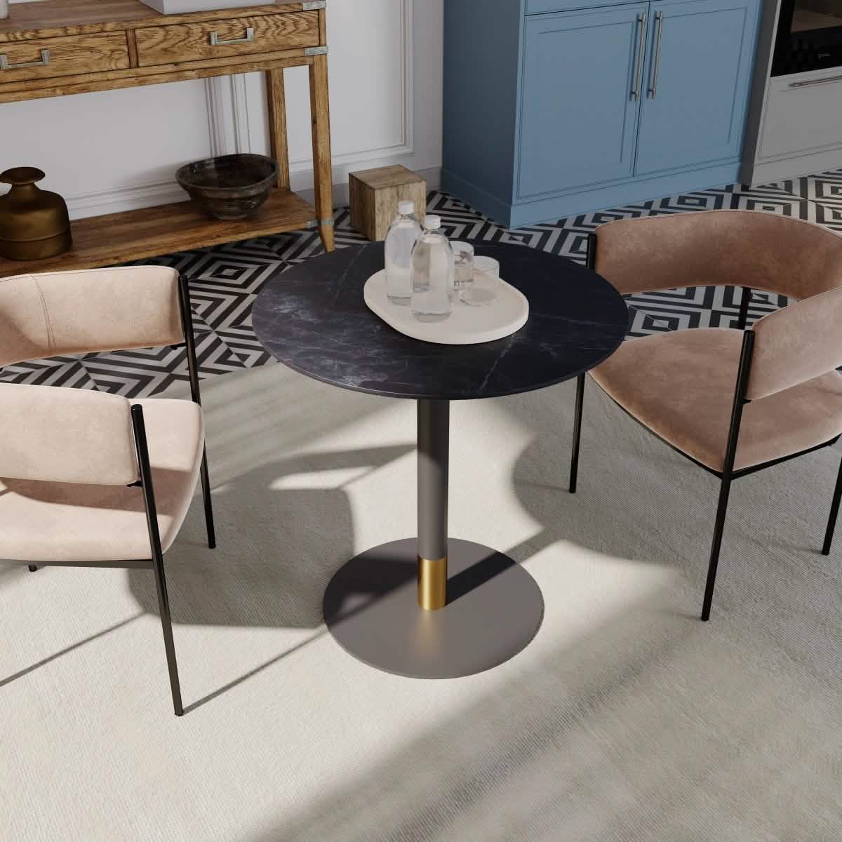Leisuremod Dining Table Vail Collection Dining Table Black/Gold Base With 27"/36" Round Black MDF Top