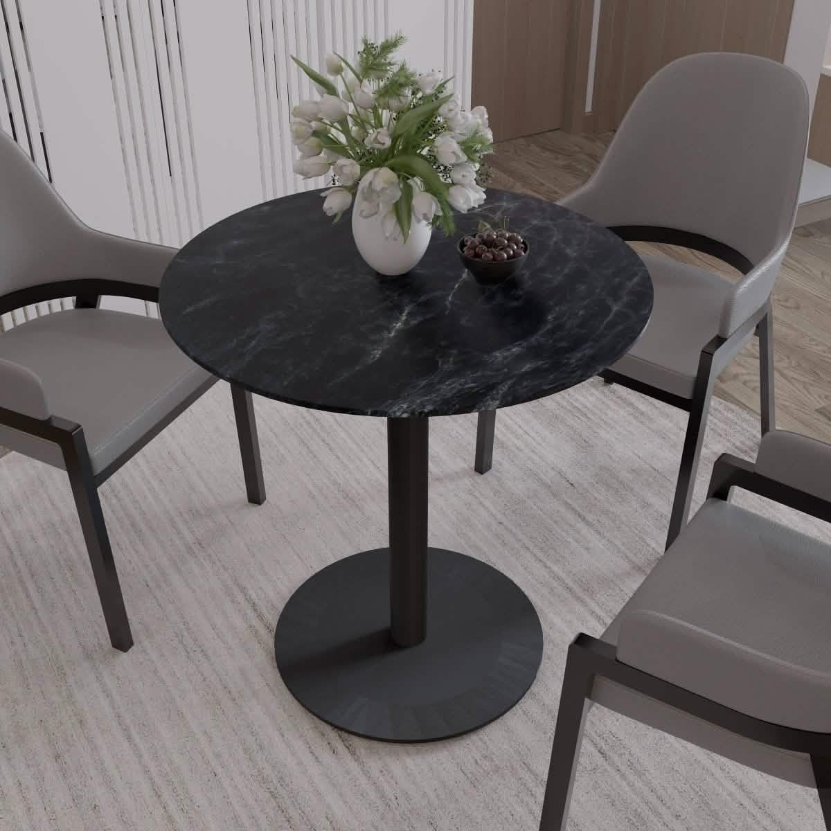 Leisuremod Dining Table Vail Collection Dining Table Black/Gold Base With 27"/36" Round Black MDF Top