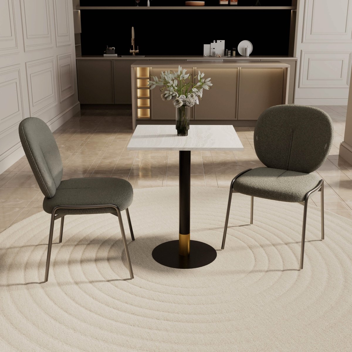 Leisuremod Dining Table Vail Collection Dining Table Black/Gold Round Base With 24" Square Black MDF Top
