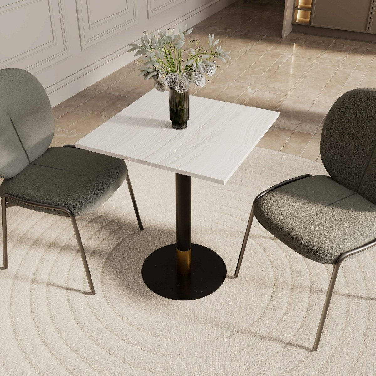 Leisuremod Dining Table Vail Collection Dining Table Black/Gold Round Base With 24" Square Black MDF Top