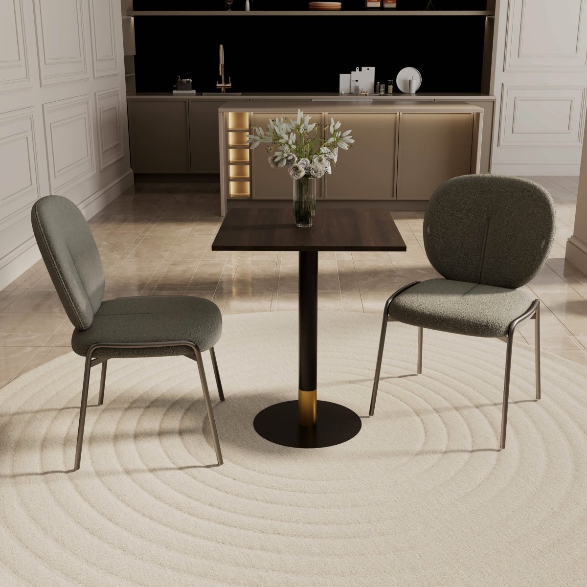 Leisuremod Dining Table Vail Collection Dining Table Black/Gold Round Base With 24" Square Black MDF Top
